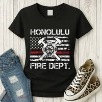 Honolulu Hawaii Fire Department Thin Red Line Fireman Women's T-Shirt thumb 3