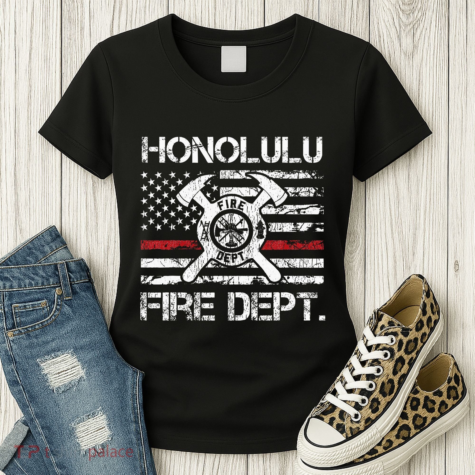 Honolulu Hawaii Fire Department Thin Red Line Fireman Women's T-Shirt