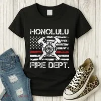 Honolulu Hawaii Fire Department Thin Red Line Fireman Women's T-Shirt thumb 3