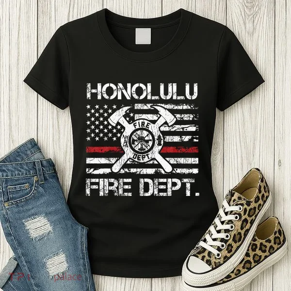 Honolulu Hawaii Fire Department Thin Red Line Fireman Women's T-Shirt