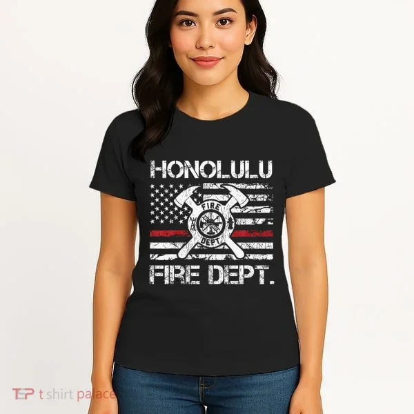 Honolulu Hawaii Fire Department Thin Red Line Fireman Women's T-Shirt