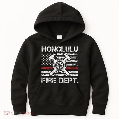 Honolulu Hawaii Fire Department Thin Red Line Fireman Kids Hoodie