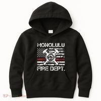 Honolulu Hawaii Fire Department Thin Red Line Fireman Kids Hoodie thumb 0