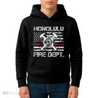 Honolulu Hawaii Fire Department Thin Red Line Fireman Kids Hoodie thumb 4