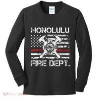 Honolulu Hawaii Fire Department Thin Red Line Fireman Kids Long Sleeve Shirt thumb 0