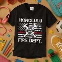 Honolulu Hawaii Fire Department Thin Red Line Fireman Kids T-Shirt thumb 3