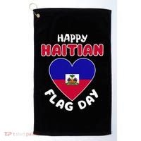 Happy Haitian Flag Day Cool Haiti Flag Heart Golf Towel thumb 0
