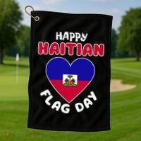 Happy Haitian Flag Day Cool Haiti Flag Heart Golf Towel thumb 1