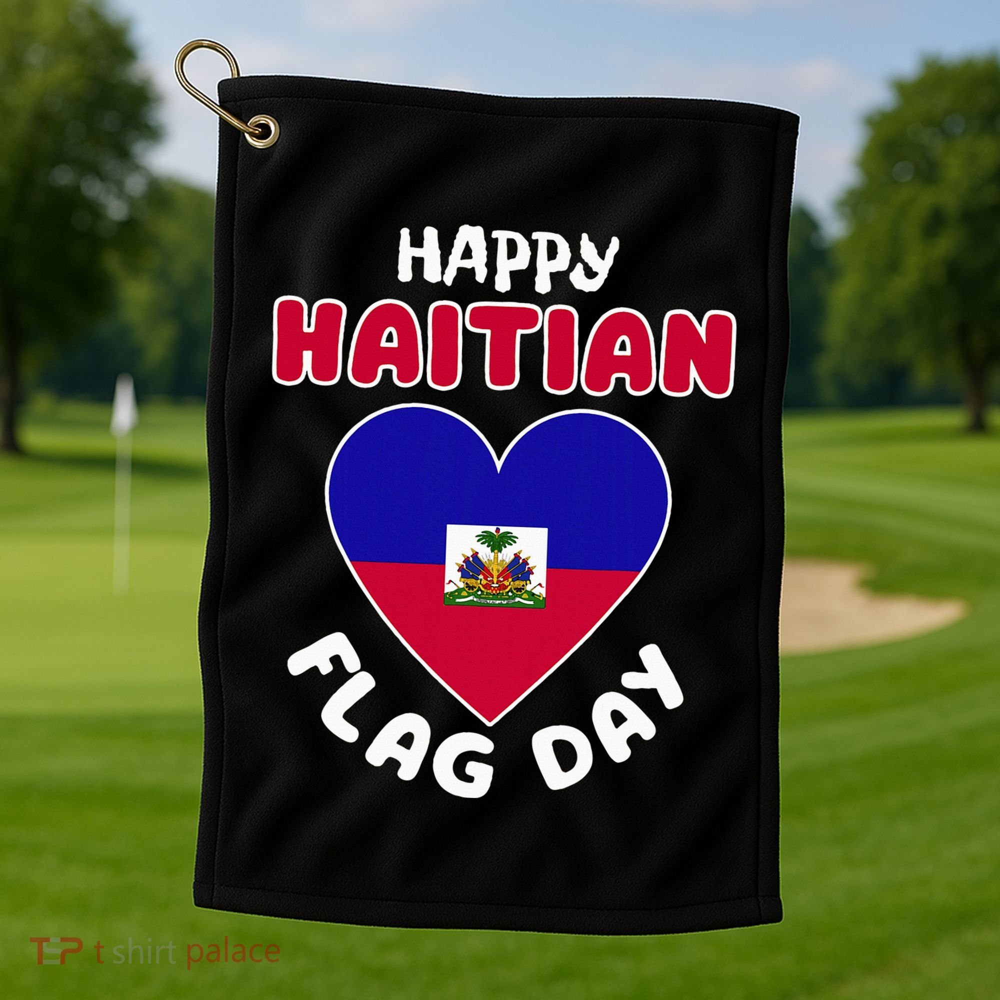 Happy Haitian Flag Day Cool Haiti Flag Heart Golf Towel