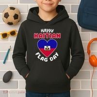 Happy Haitian Flag Day Cool Haiti Flag Heart Kids Hoodie thumb 2