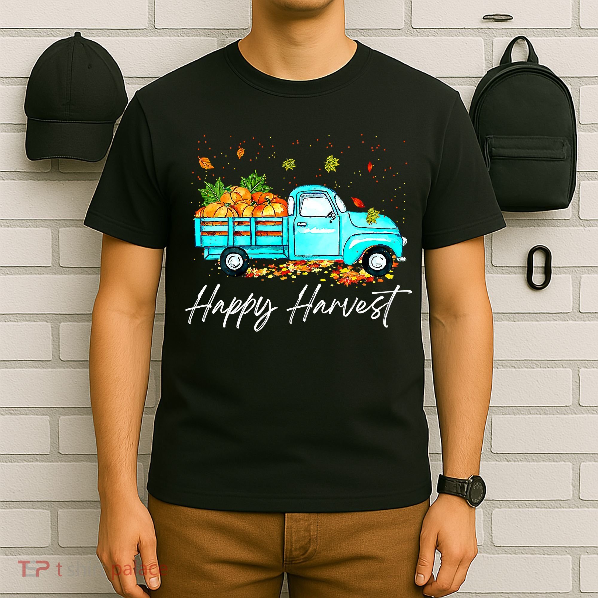 Happy Harvest Fall Season Pumpkin Truck Thanksgiving Vintage T-Shirt
