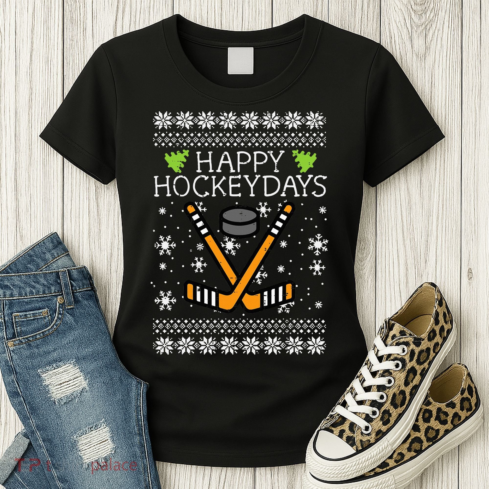 Hockey Holiday Festive Ugly Christmas Sweater Women's T-Shirt