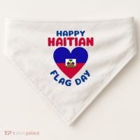 Happy Haitian Flag Day Cool Haiti Flag Heart USA-Made Doggie Bandana thumb 0