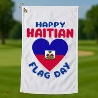 Happy Haitian Flag Day Cool Haiti Flag Heart Golf Towel thumb 1
