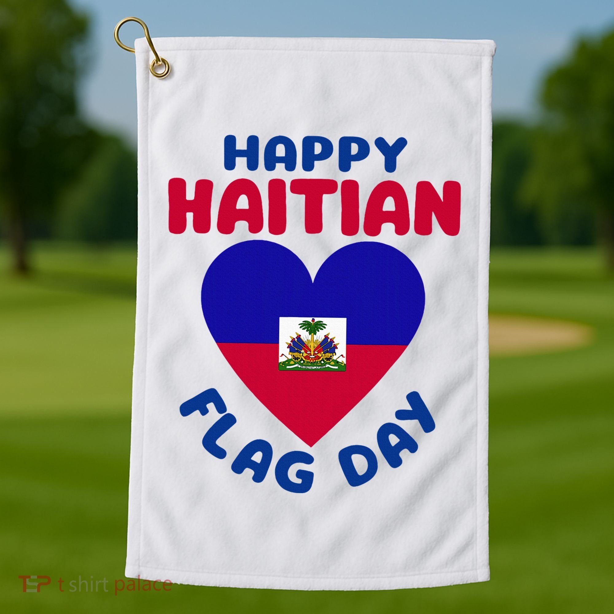 Happy Haitian Flag Day Cool Haiti Flag Heart Golf Towel