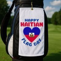 Happy Haitian Flag Day Cool Haiti Flag Heart Golf Towel thumb 2