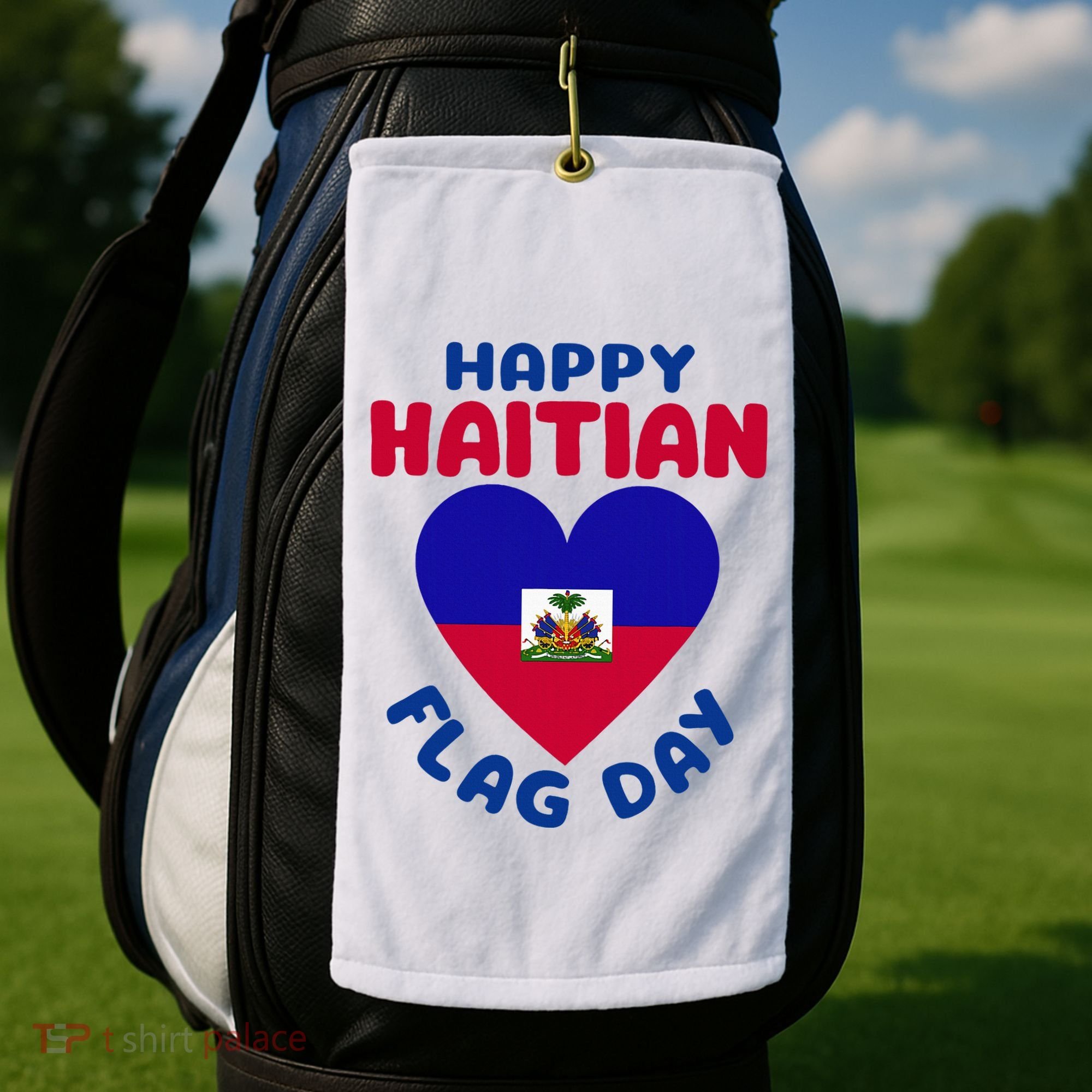 Happy Haitian Flag Day Cool Haiti Flag Heart Golf Towel