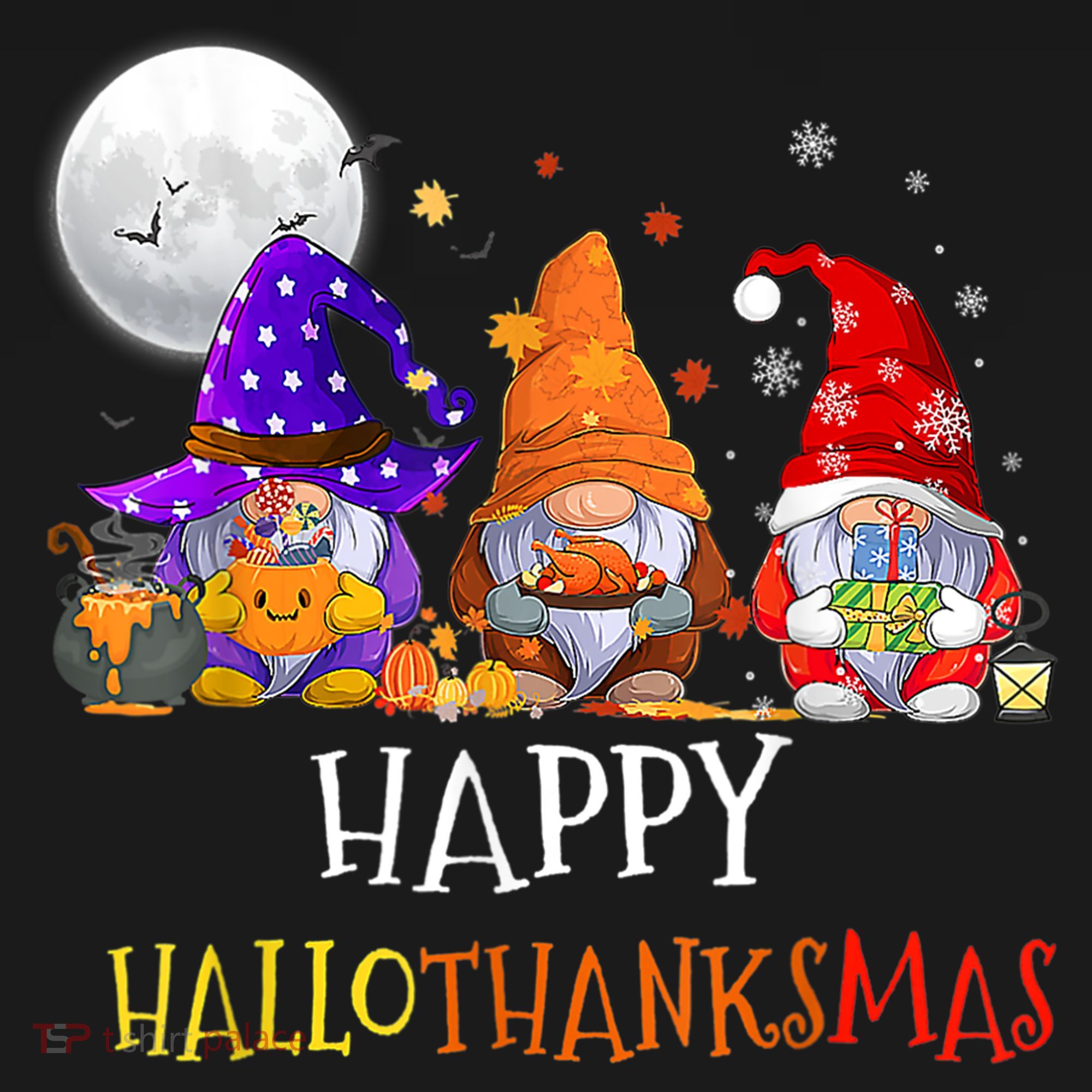 Happy Hallothanksmas Gnomes Halloween Christmas Thanksgiving T-Shirt