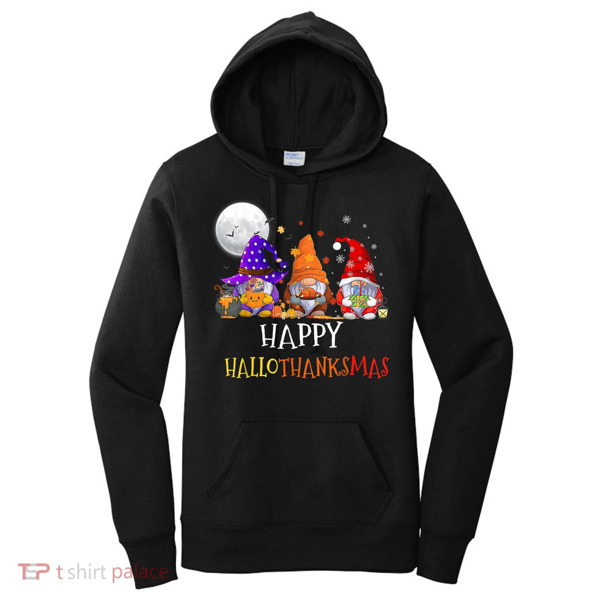 Happy Hallothanksmas Gnomes Halloween Christmas Thanksgiving Women's Hoodie