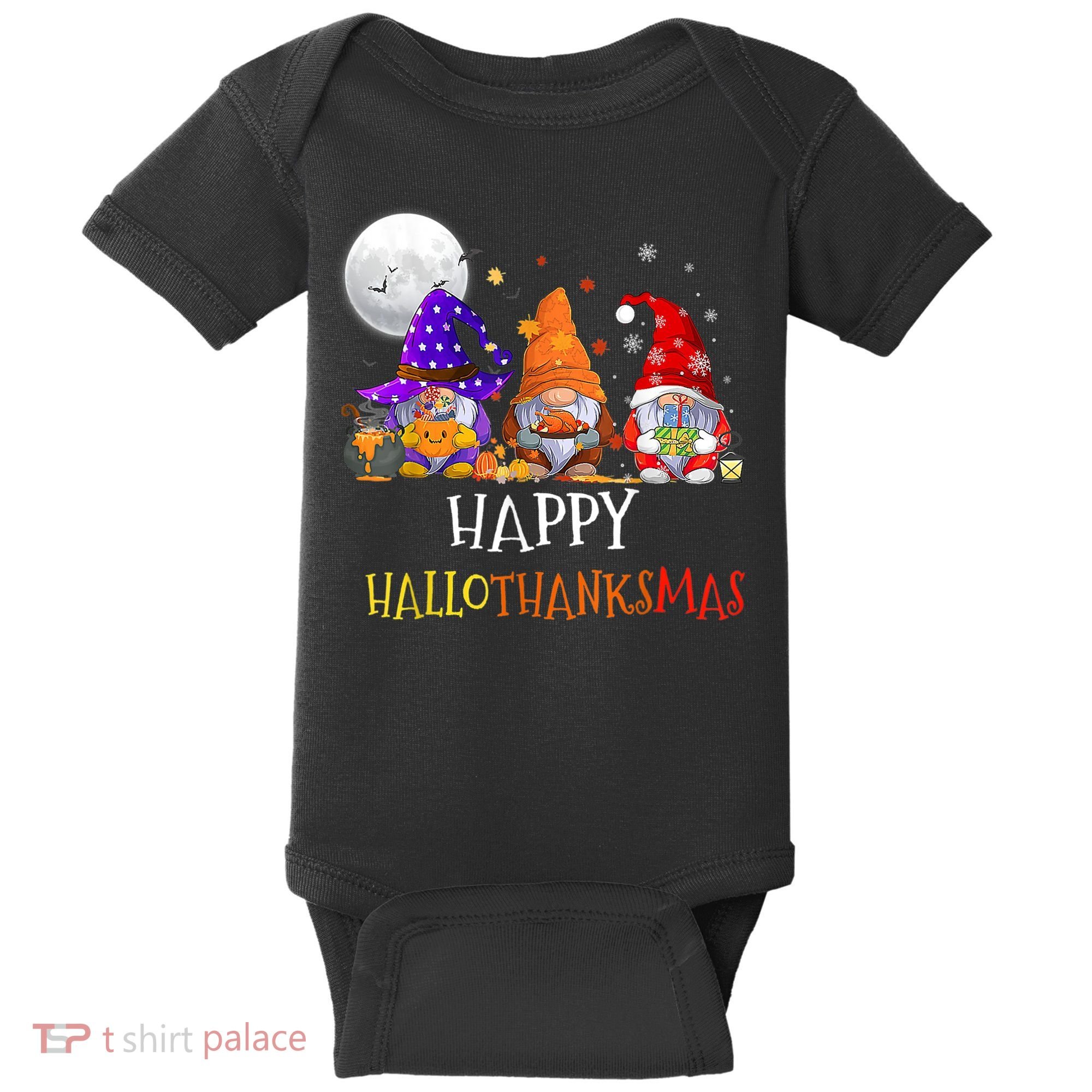 Happy Hallothanksmas Gnomes Halloween Christmas Thanksgiving Baby Bodysuit