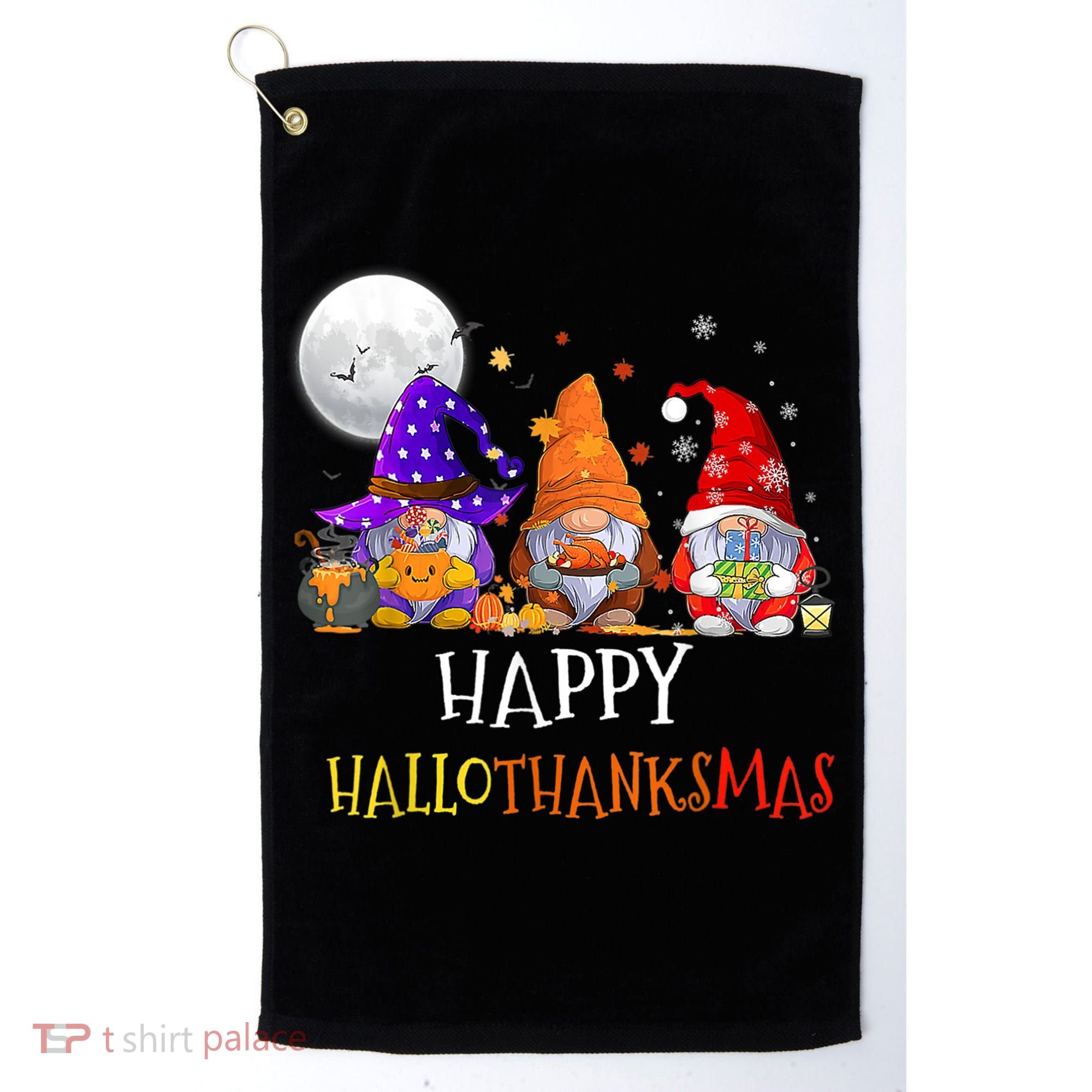 Happy Hallothanksmas Gnomes Halloween Christmas Thanksgiving Golf Towel