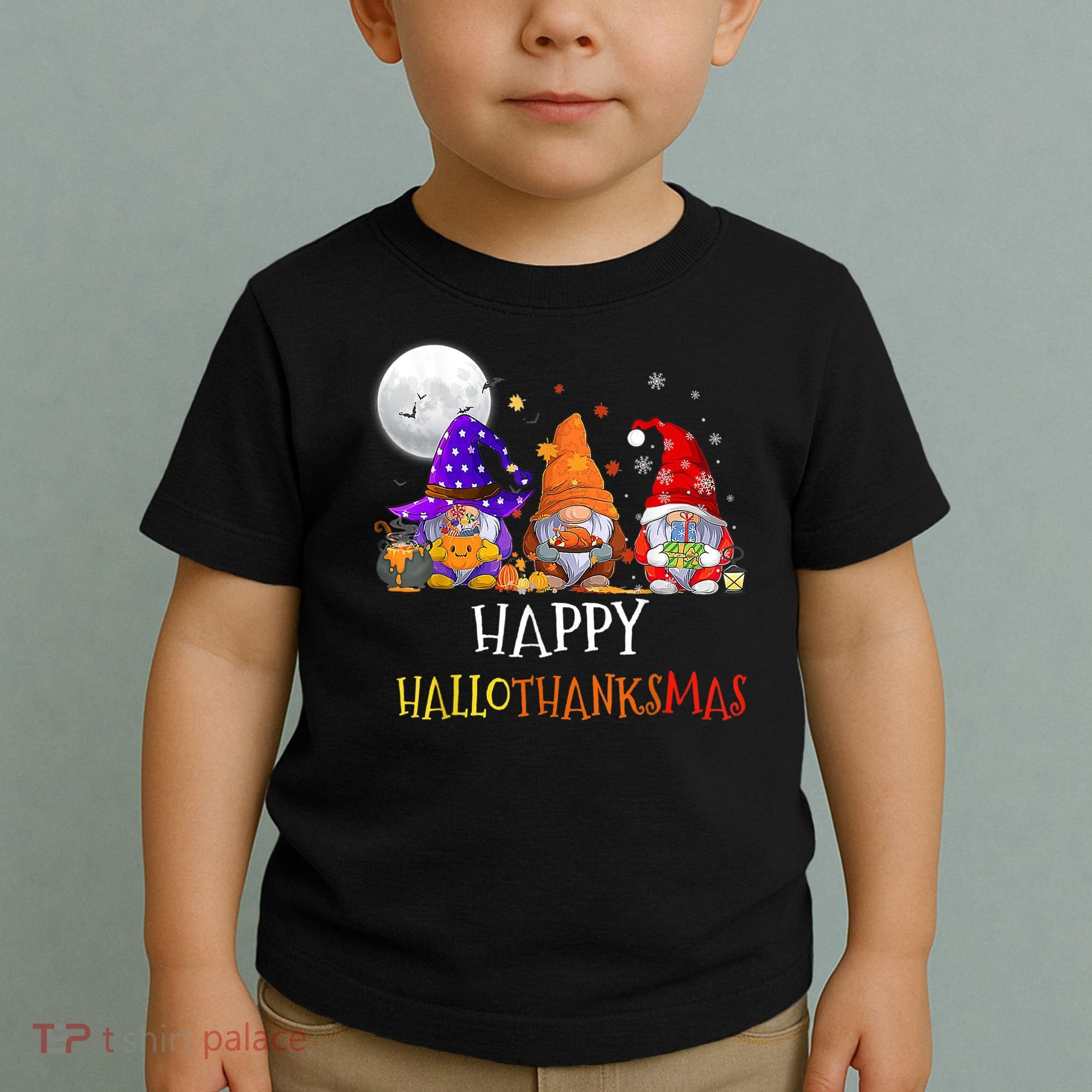 Happy Hallothanksmas Gnomes Halloween Christmas Thanksgiving Toddler T-Shirt
