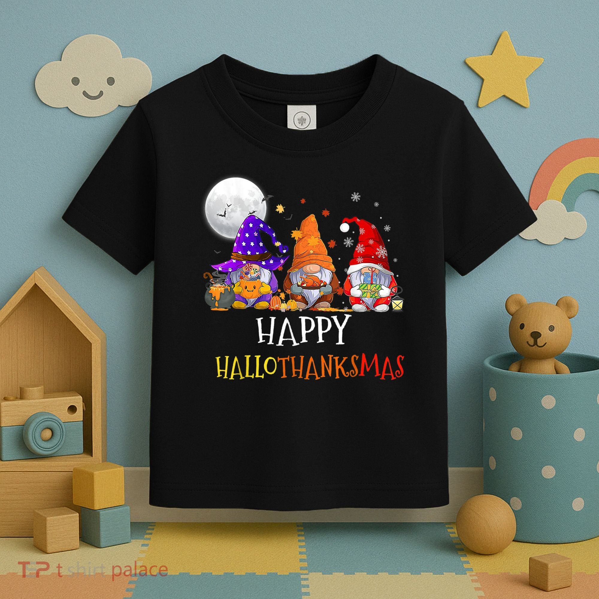 Happy Hallothanksmas Gnomes Halloween Christmas Thanksgiving Toddler T-Shirt