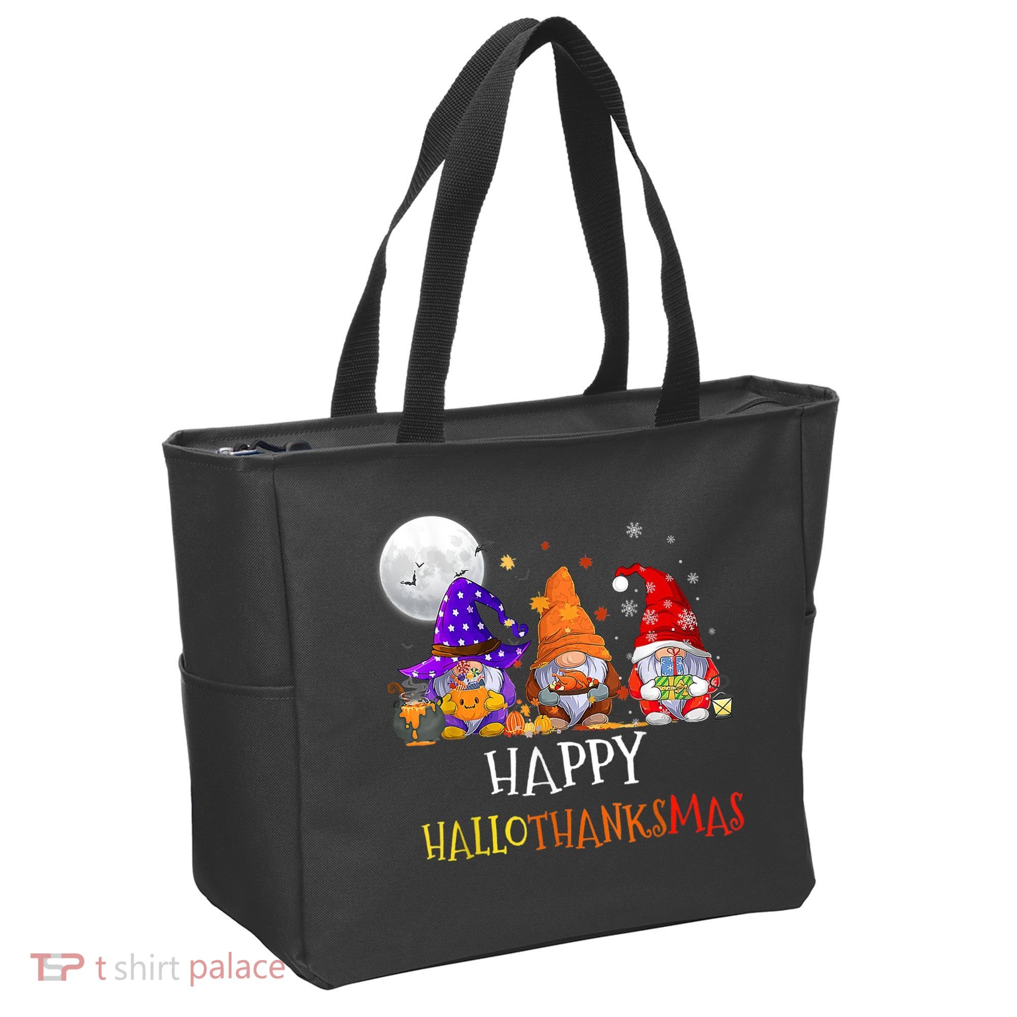 Happy Hallothanksmas Gnomes Halloween Christmas Thanksgiving Tote Bag