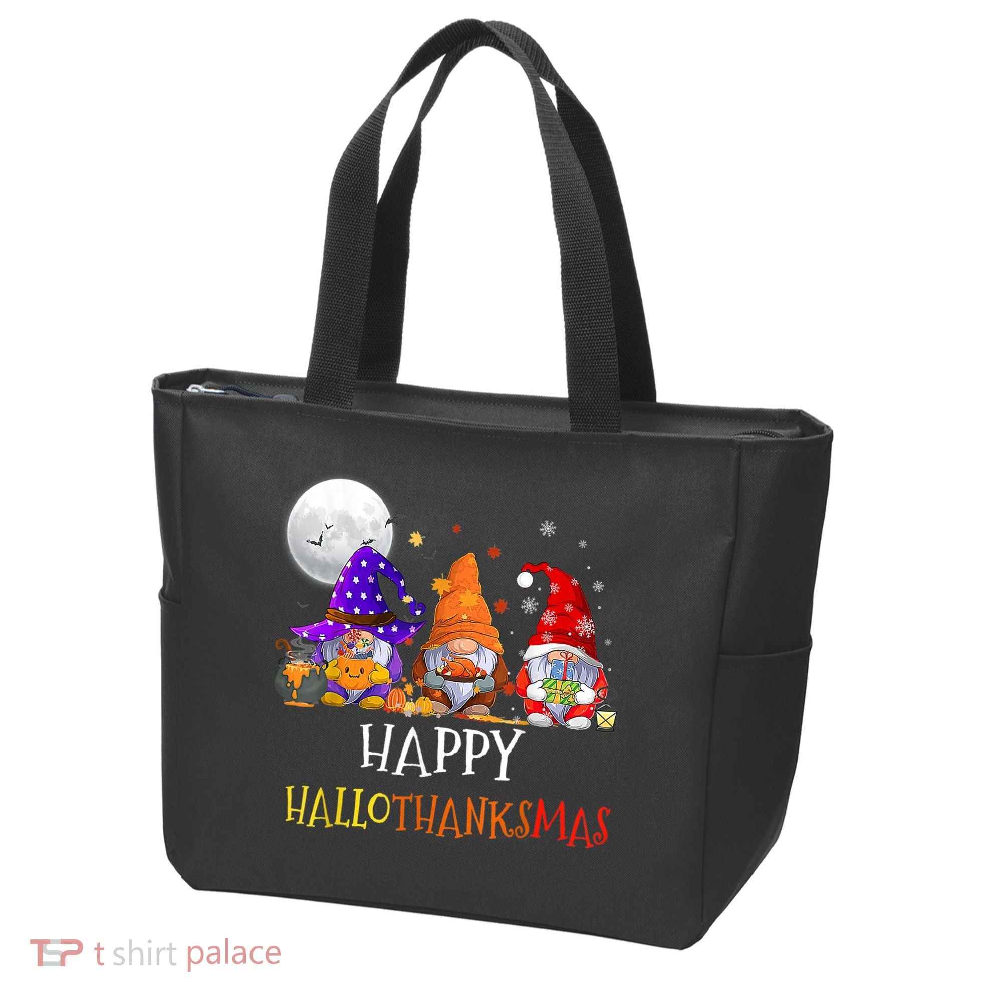 Happy Hallothanksmas Gnomes Halloween Christmas Thanksgiving Tote Bag