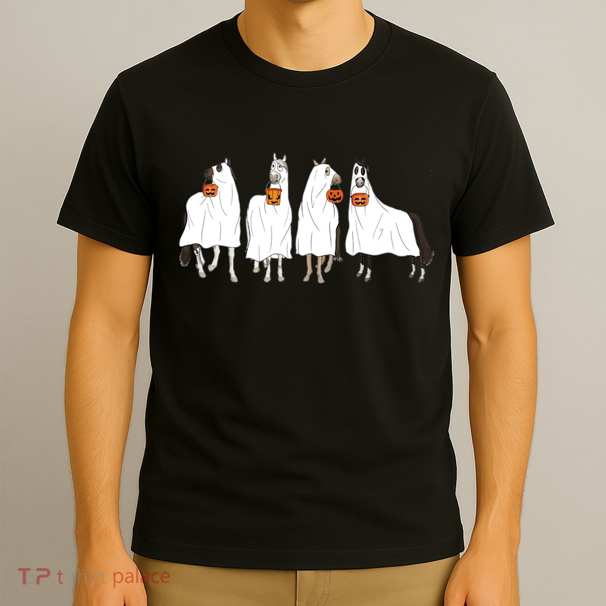 Halloween Horse Ghost Boo Cowboy Western Spooky Season T-Shirt