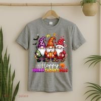 Happy Hallothanksmas Gnomes Lover Halloween Merry Christmas T-Shirt thumb 2