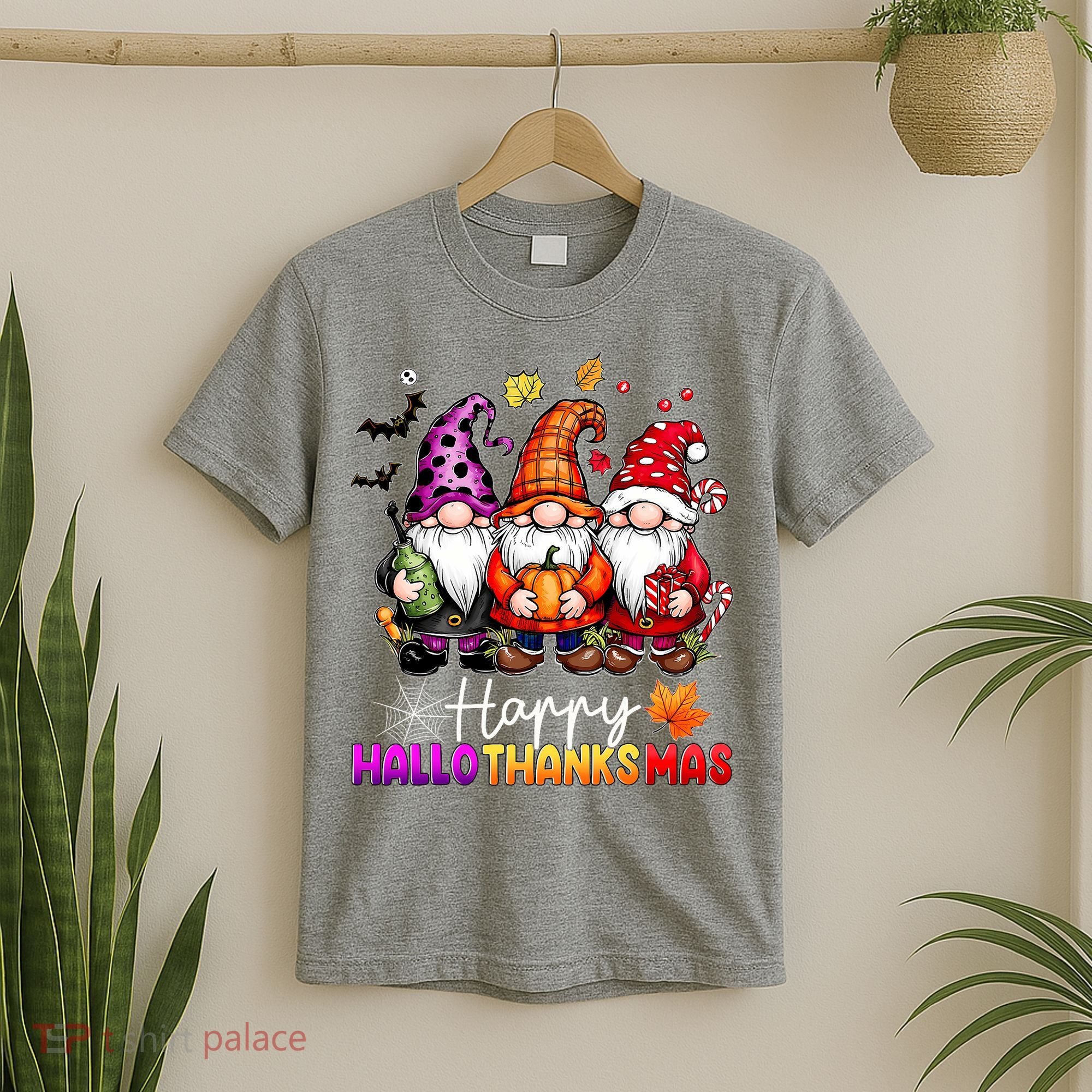 Happy Hallothanksmas Gnomes Lover Halloween Merry Christmas T-Shirt