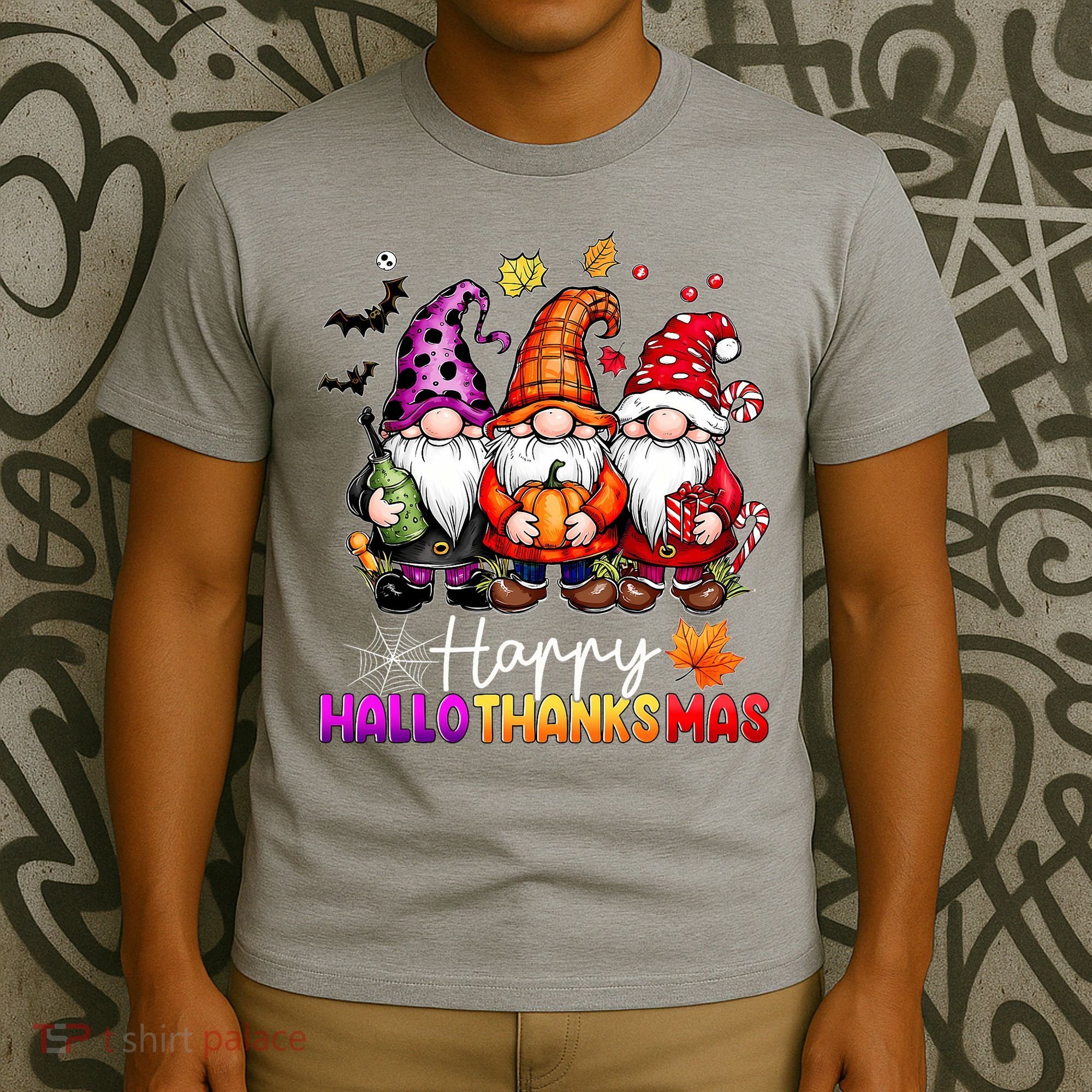 Happy Hallothanksmas Gnomes Lover Halloween Merry Christmas T-Shirt
