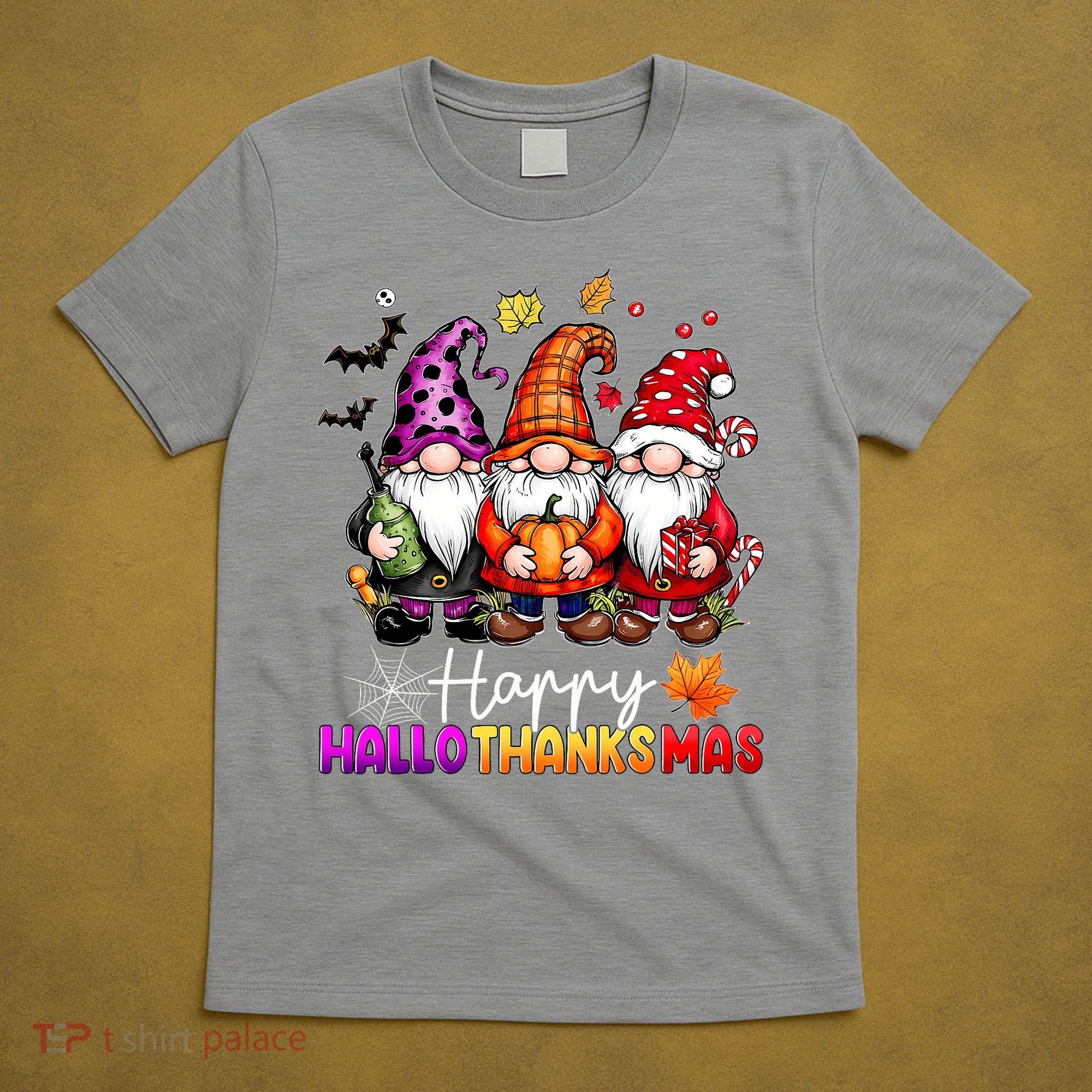 Happy Hallothanksmas Gnomes Lover Halloween Merry Christmas T-Shirt
