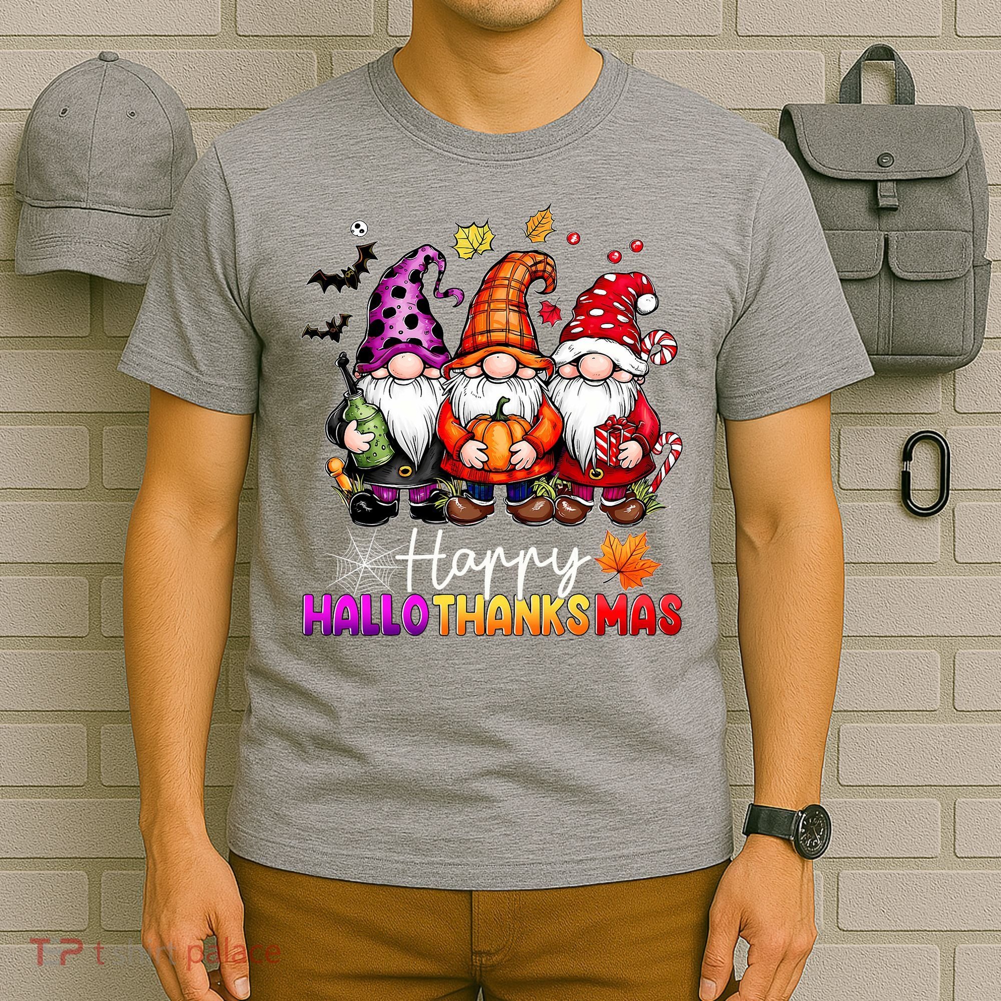 Happy Hallothanksmas Gnomes Lover Halloween Merry Christmas T-Shirt