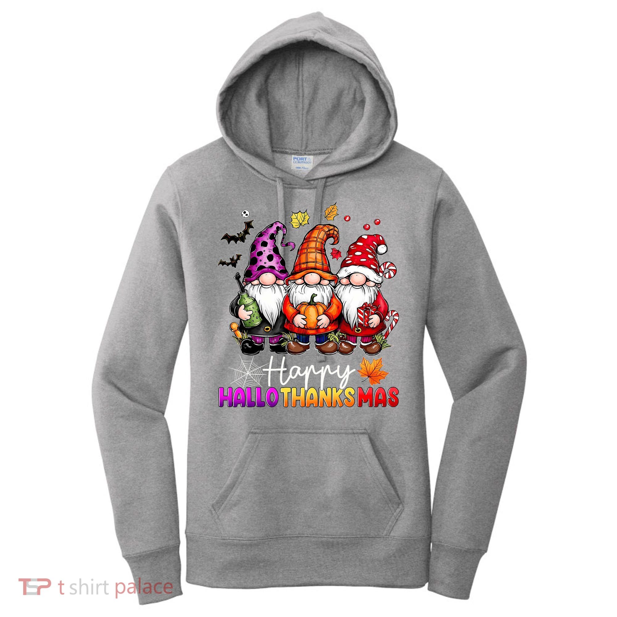 Happy Hallothanksmas Gnomes Lover Halloween Merry Christmas Women's Hoodie