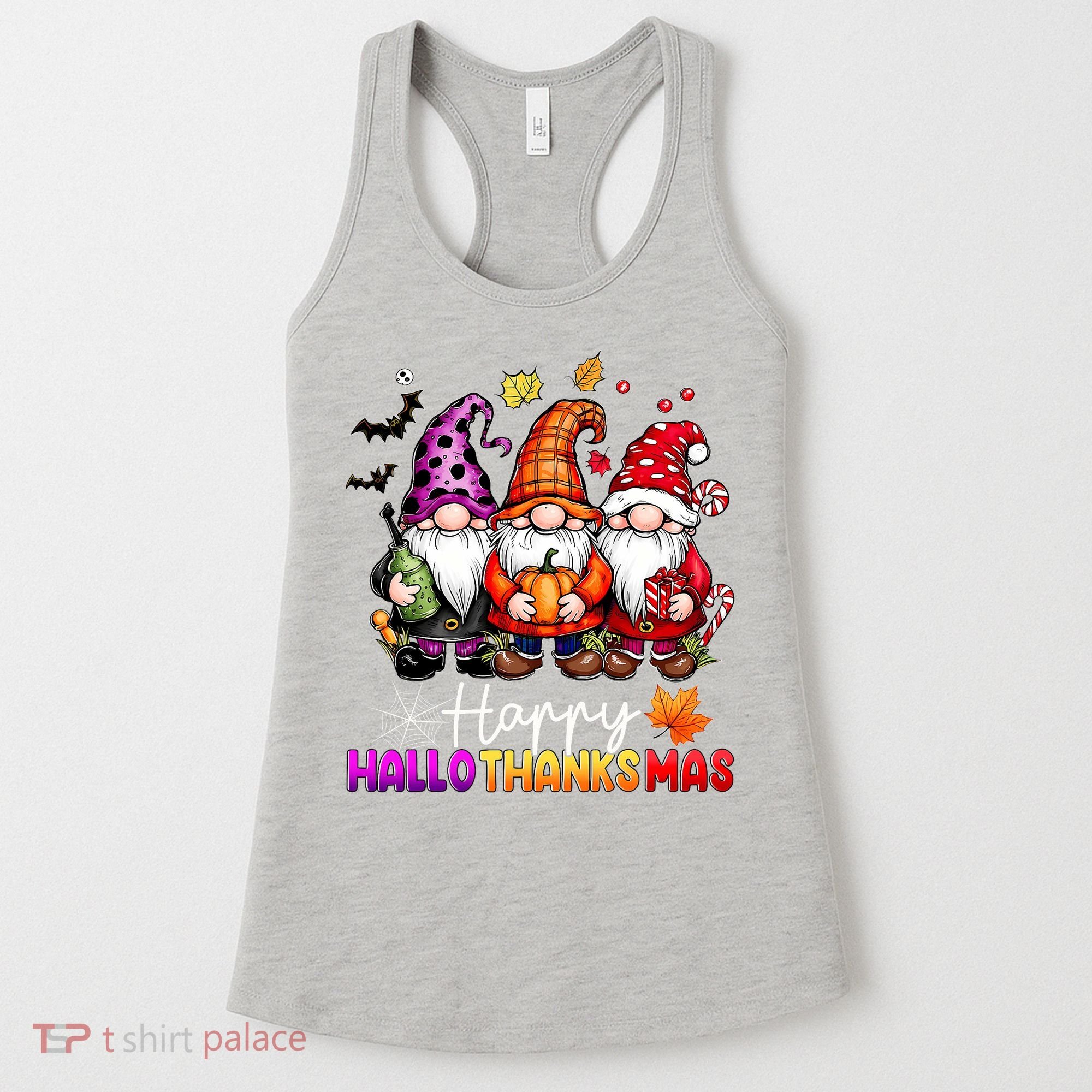 Happy Hallothanksmas Gnomes Lover Halloween Merry Christmas Women's Tank Top