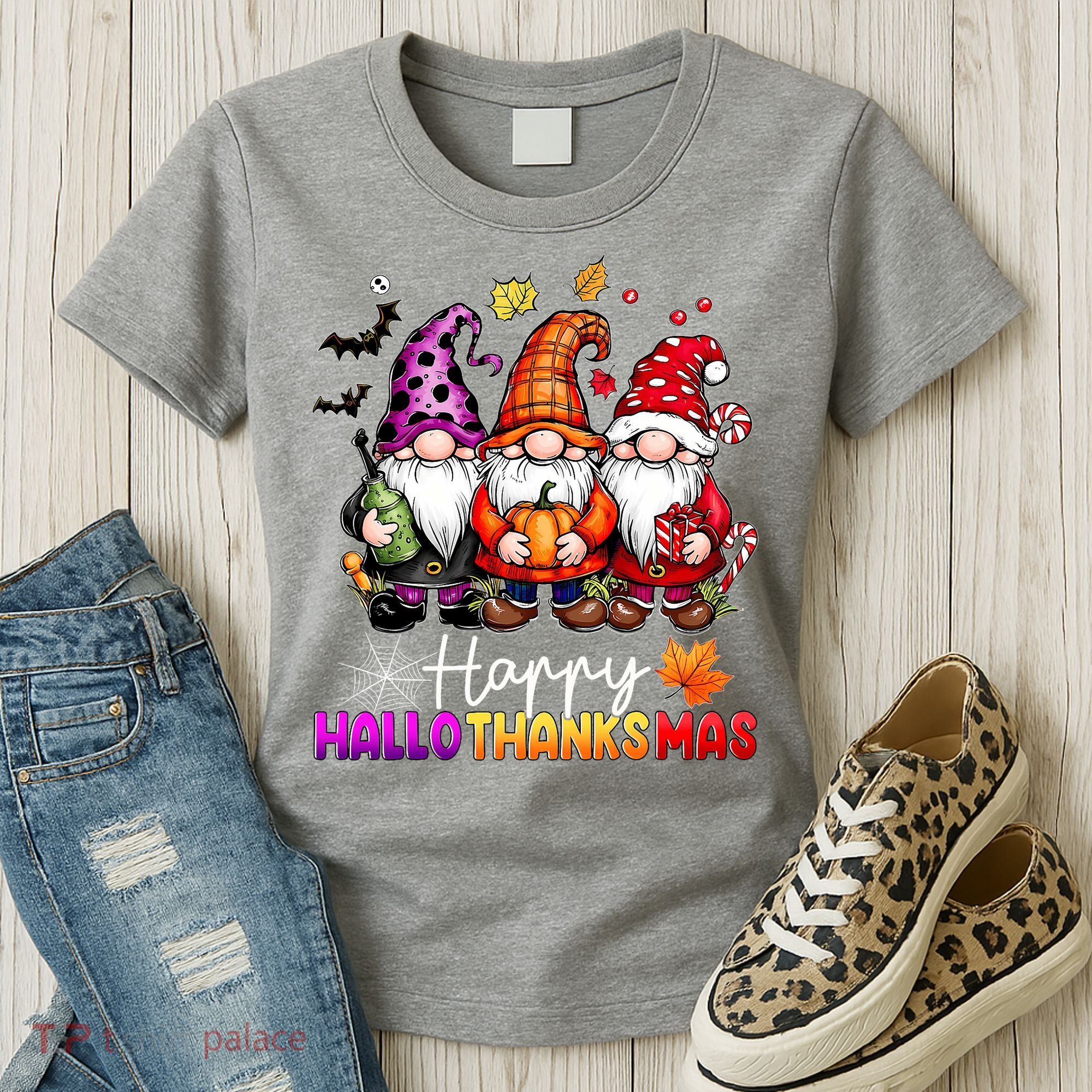 Happy Hallothanksmas Gnomes Lover Halloween Merry Christmas Women's T-Shirt