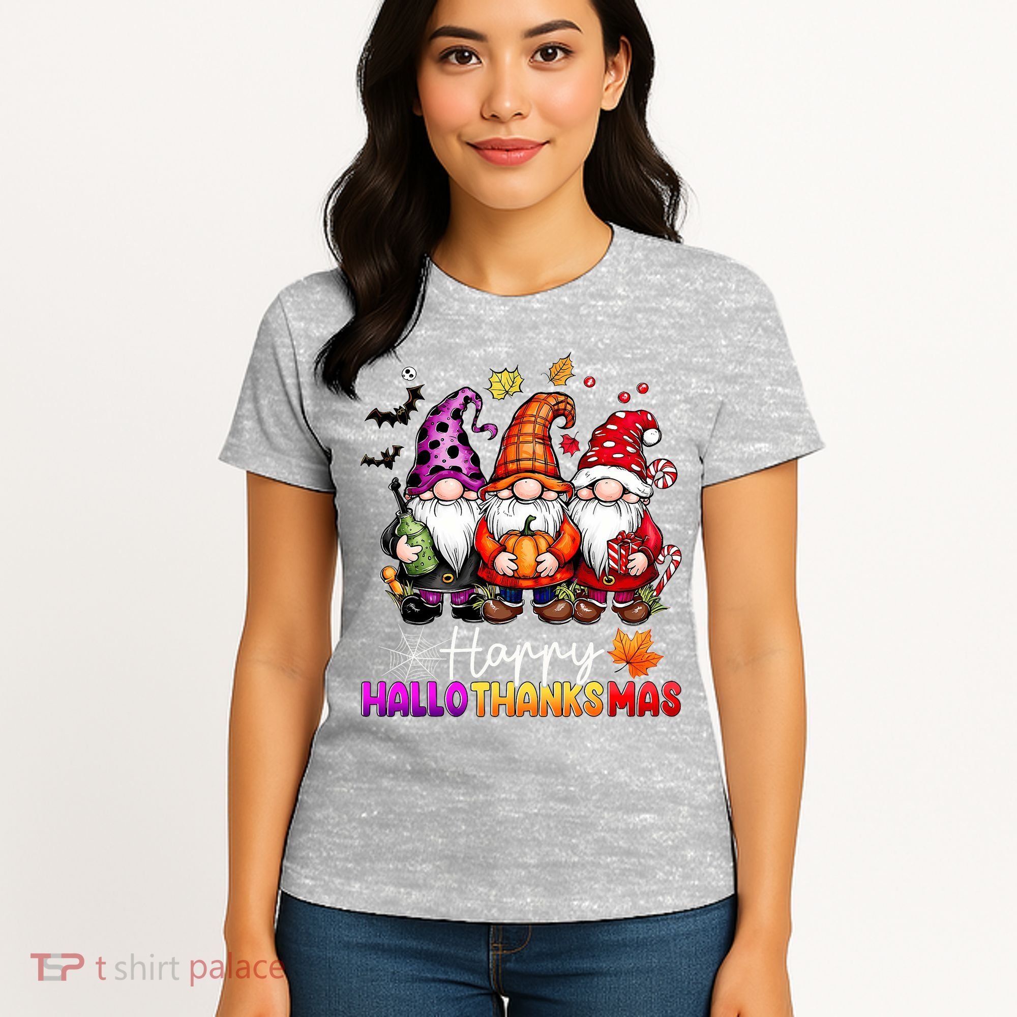 Happy Hallothanksmas Gnomes Lover Halloween Merry Christmas Women's T-Shirt