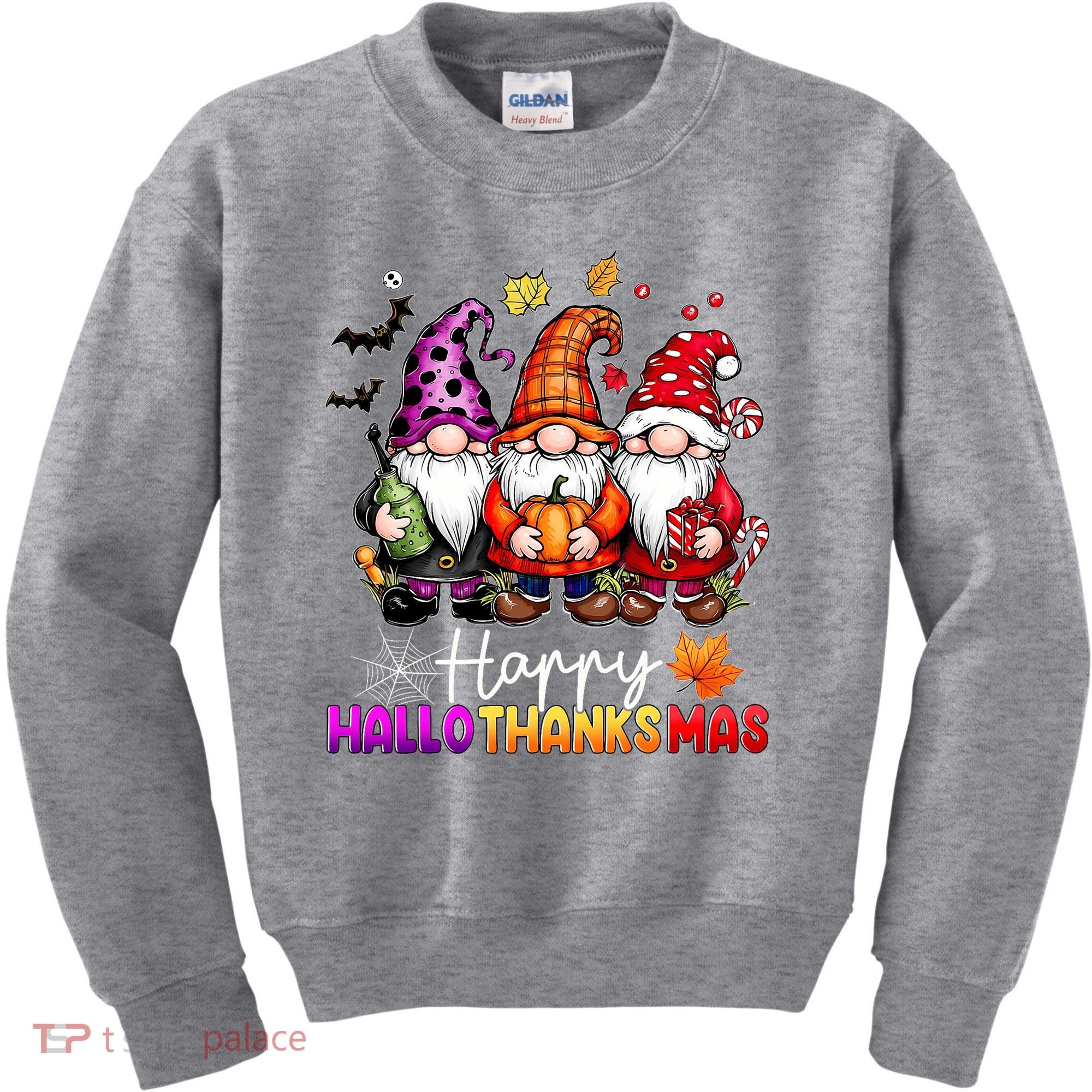 Happy Hallothanksmas Gnomes Lover Halloween Merry Christmas Kids Sweatshirt