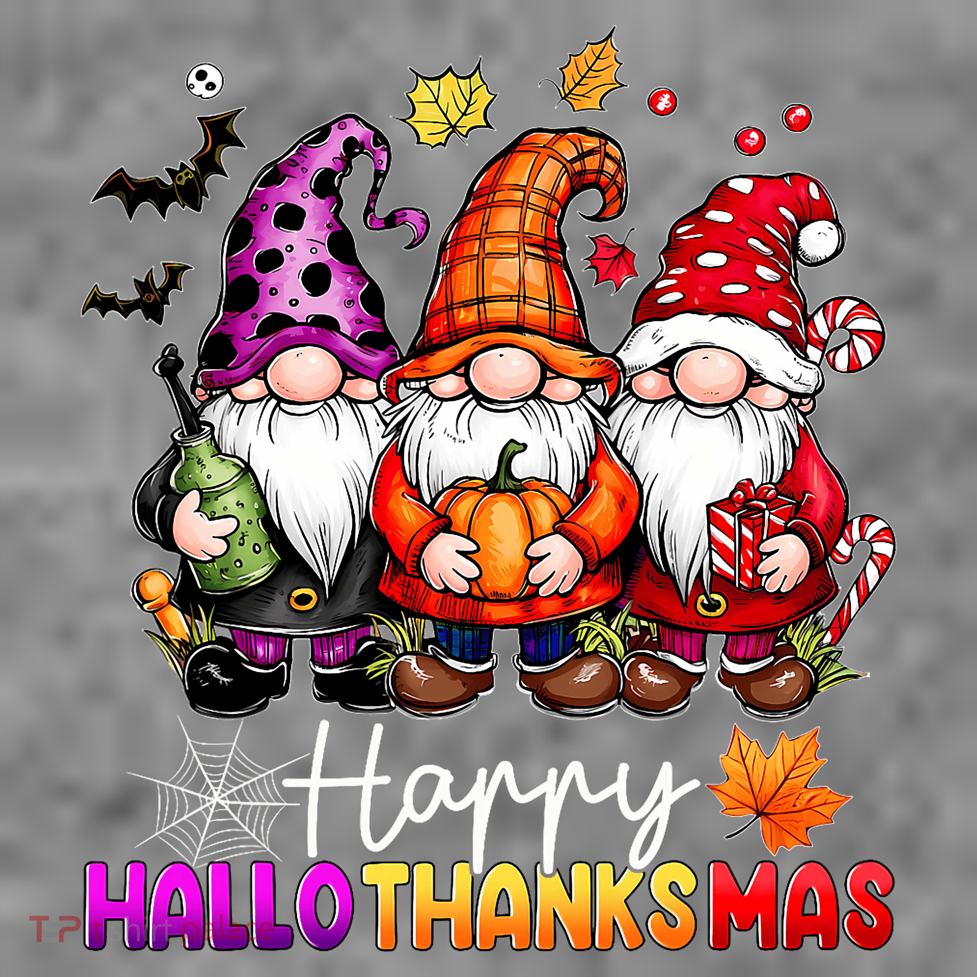 Happy Hallothanksmas Gnomes Lover Halloween Merry Christmas Kids Sweatshirt