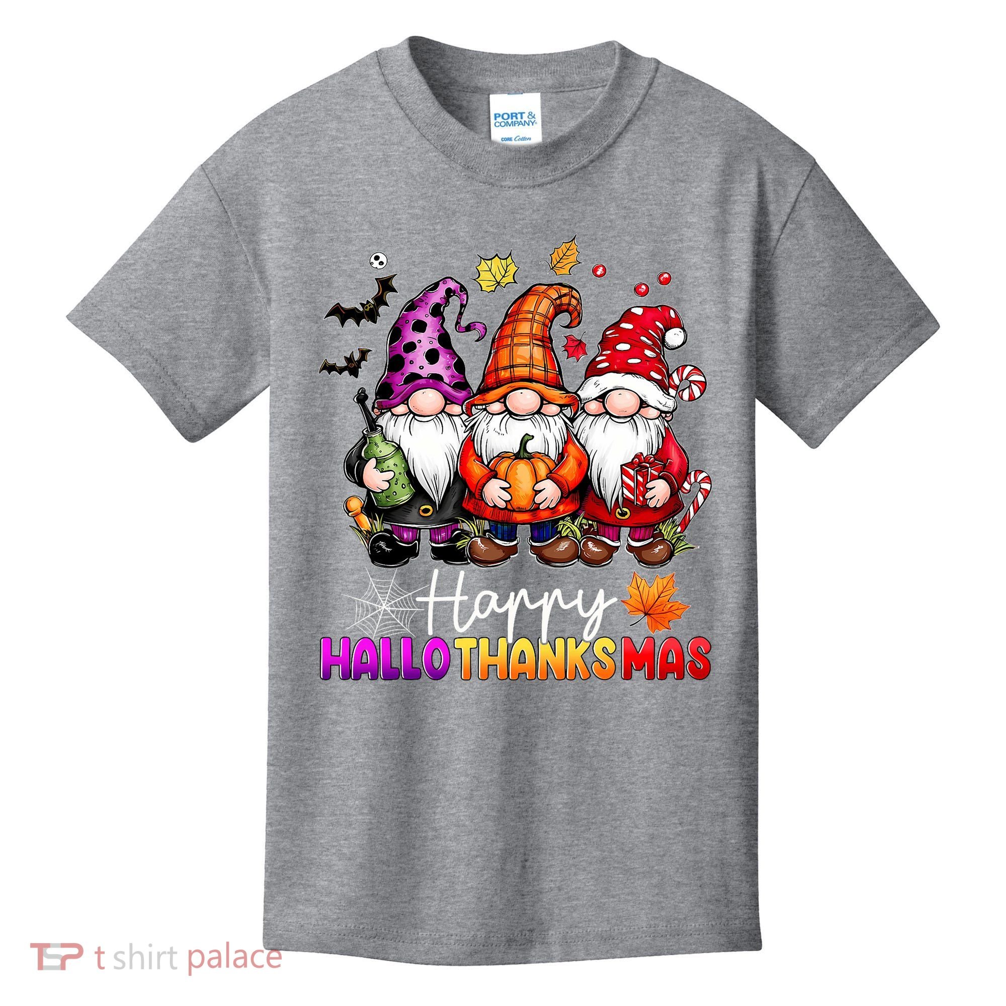 Happy Hallothanksmas Gnomes Lover Halloween Merry Christmas Kids T-Shirt