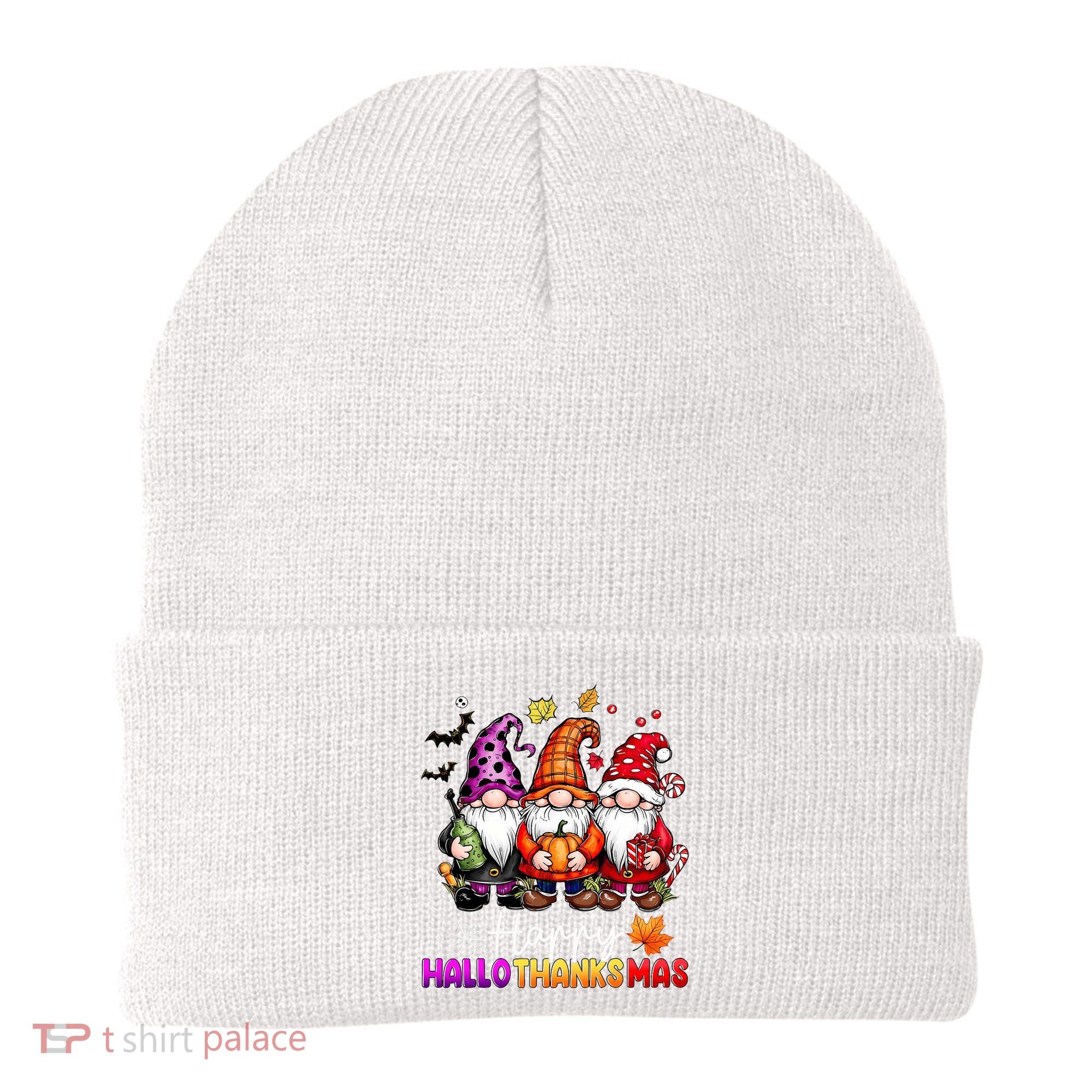 Happy Hallothanksmas Gnomes Lover Halloween Merry Christmas Beanie