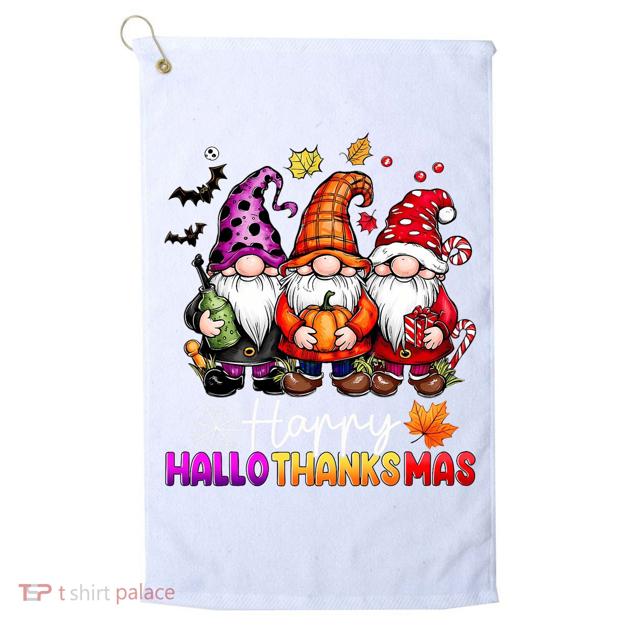 Happy Hallothanksmas Gnomes Lover Halloween Merry Christmas Golf Towel