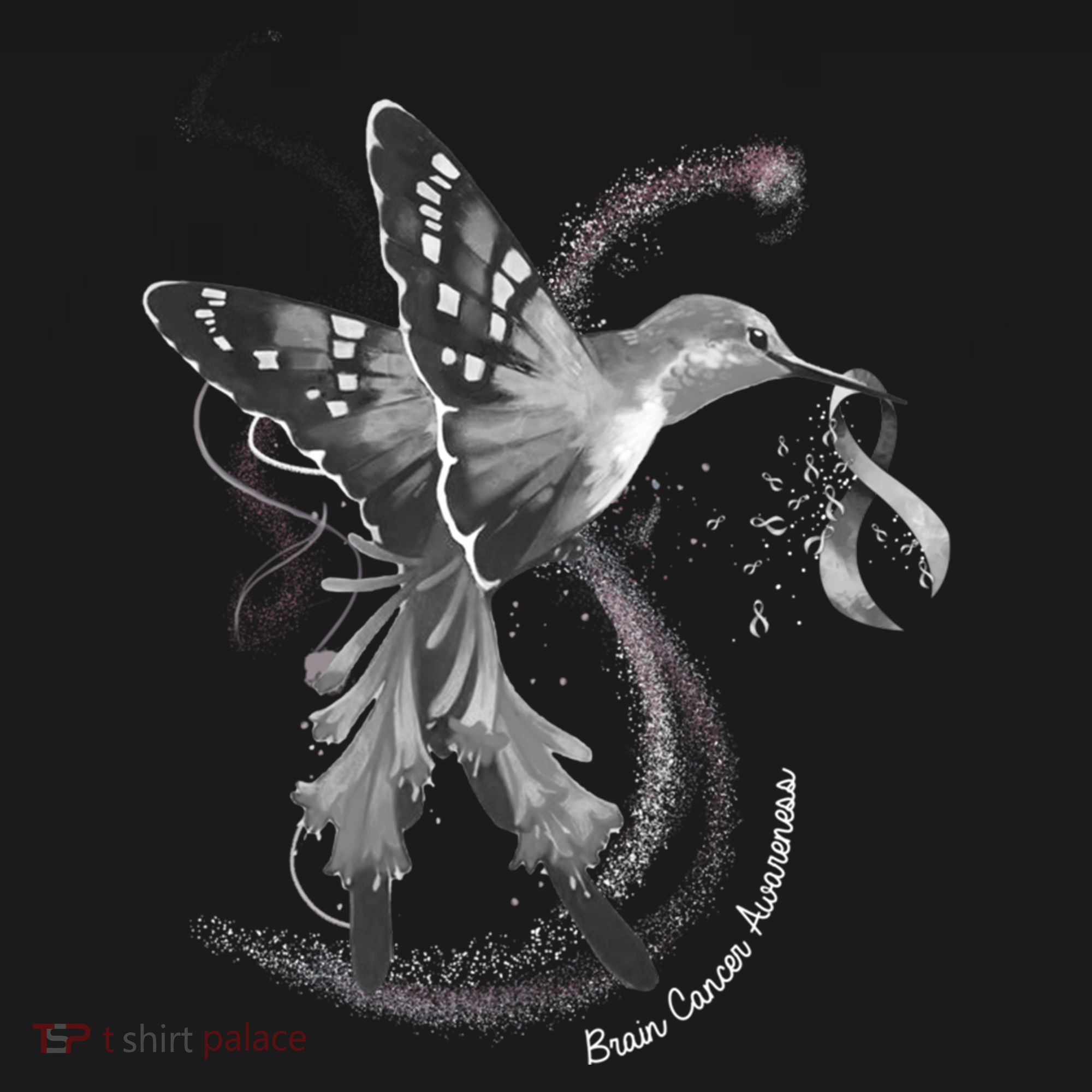 Hummingbird Holding Gray Ribbon Brain Cancer Awareness Cool Gift Women's Hoodie