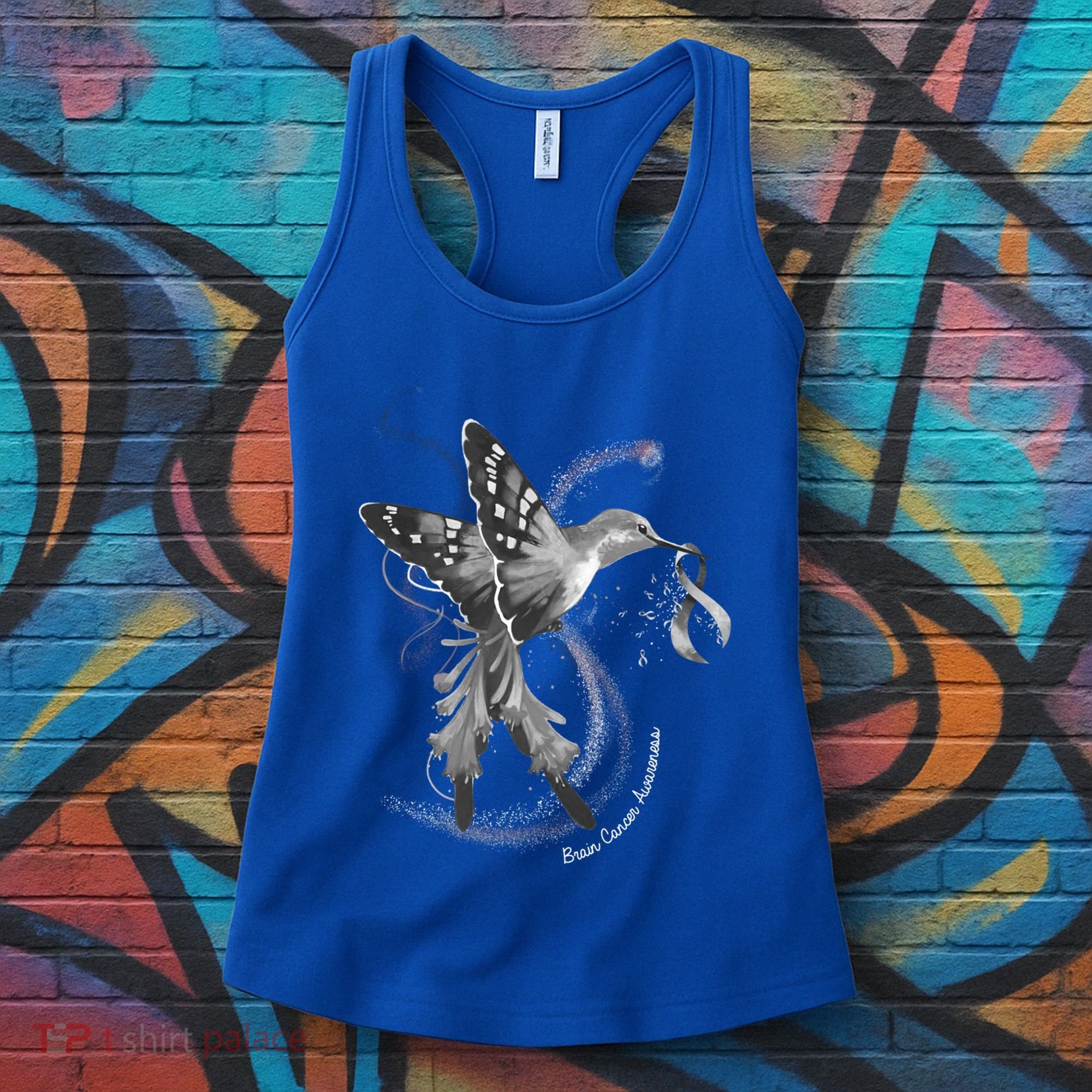Hummingbird Holding Gray Ribbon Brain Cancer Awareness Cool Gift Women's Tank Top