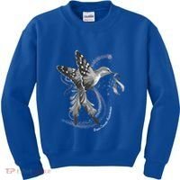 Hummingbird Holding Gray Ribbon Brain Cancer Awareness Cool Gift Kids Sweatshirt thumb 0