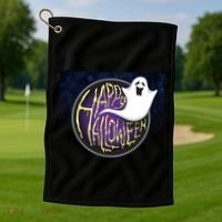 Happy Halloween Ghost Galaxy Golf Towel thumb 1
