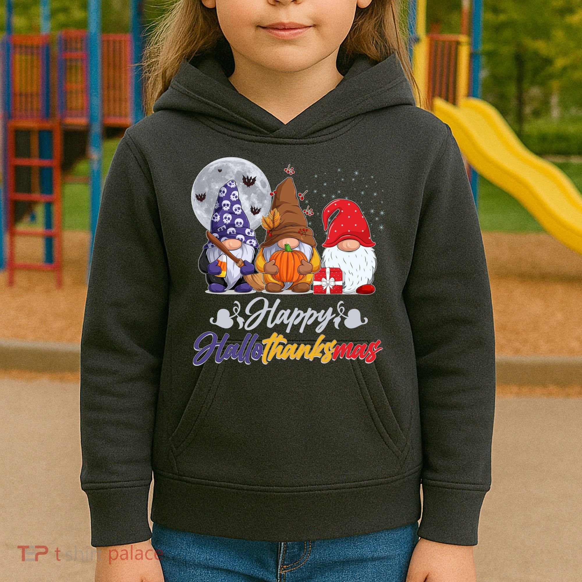 Happy Hallothanksmas Gnomes Kids Hoodie