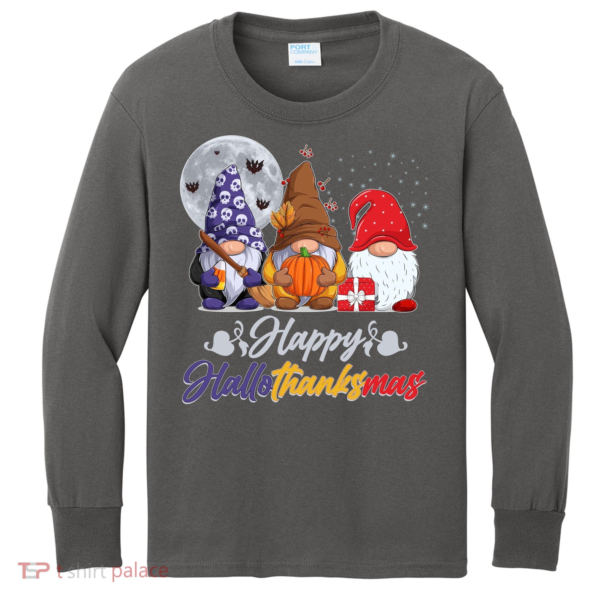 Happy Hallothanksmas Gnomes Kids Long Sleeve Shirt